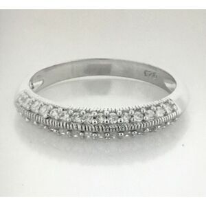 .925 Sterling Silver Pave Sim Diamond Anniversary Band Sz 9